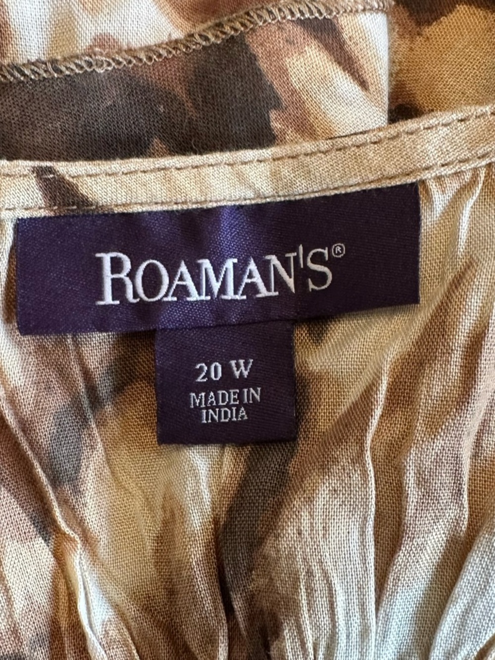 Roman’s | Tie Dye Tunic Dress | Embellished Neckline | Brown & Cream, Size 20W - Picture 6 of 9